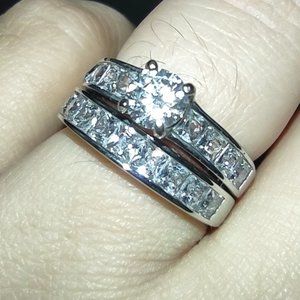 Sterling Silver Brilliant Center CZ channel band set